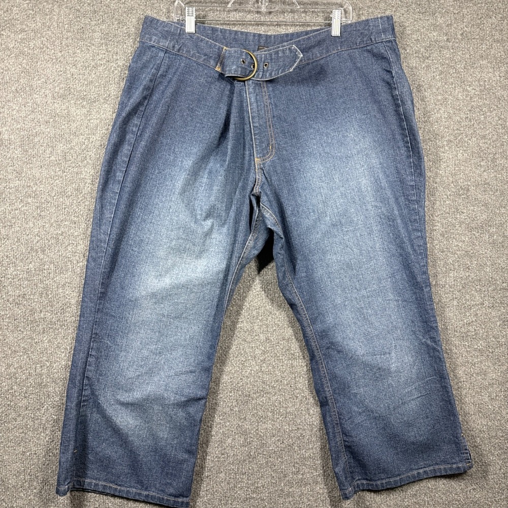 FUBU Jeans Women 22W Y2K‎ Baggy Capri Streetwear Denim with Integrated Belt